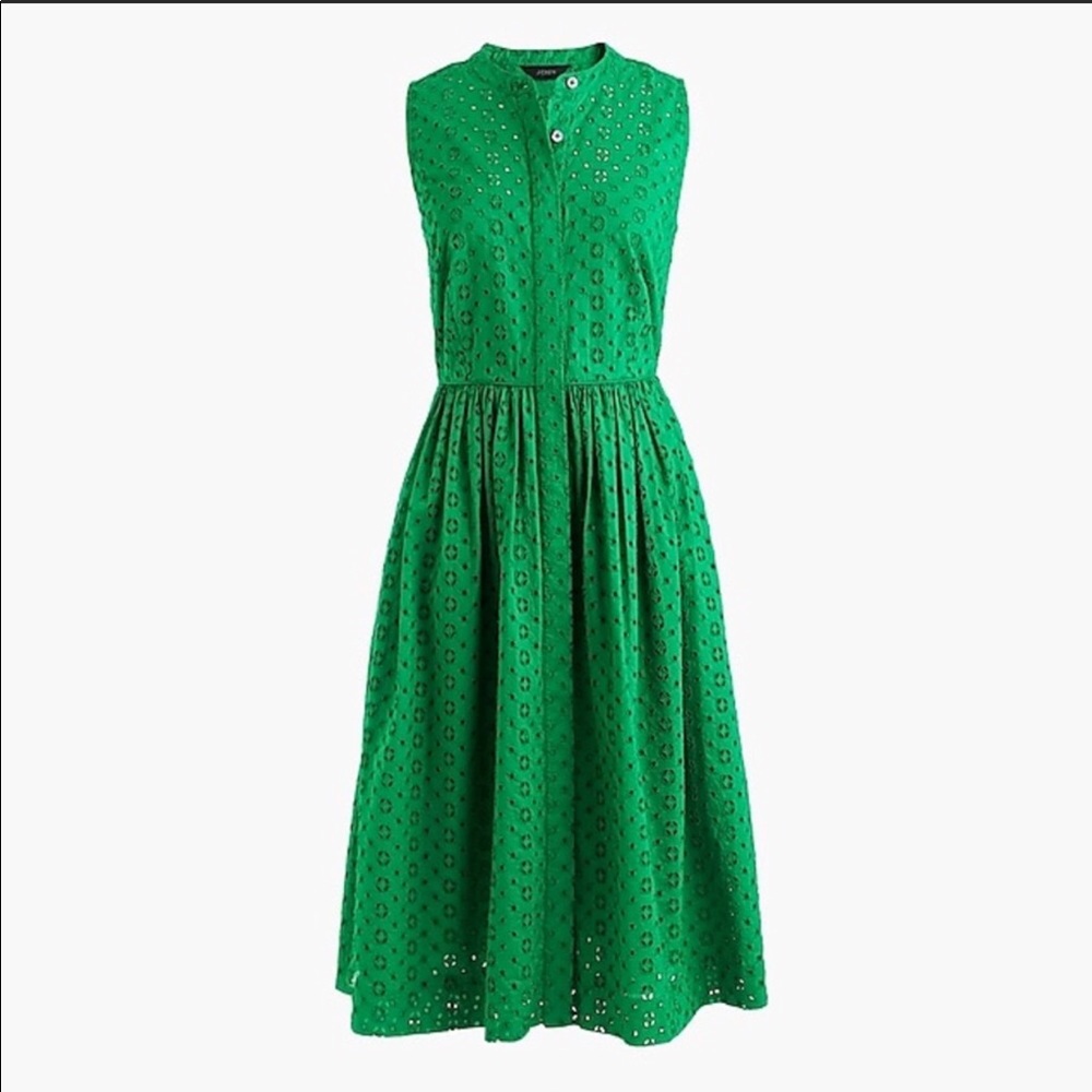 J. Crew Kelly Green Eyelet Shirt Dress